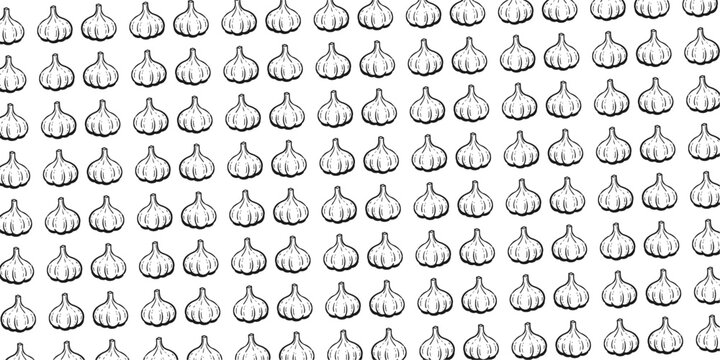 Garlic Bulb Seamless Pattern Background with Hand Drawn Culinary Ingredient Design