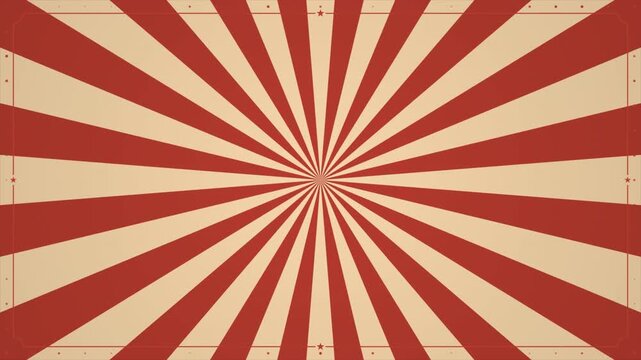 Retro Circus Sunburst Background Loop featuring Aged Red Radial Stripes on Parchment Texture for Nostalgic Cinema and Carnival Themes 4k video