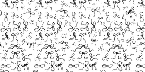 Obraz premium Hand‑Drawn Ribbon and Bow Seamless Pattern Background with Decorative Sketch Design