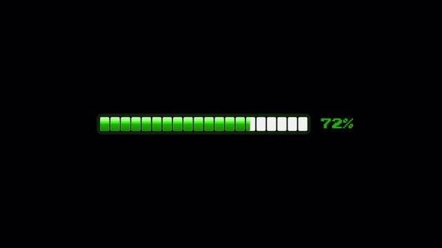 Digital Status Bar Tracking Software Update Progress with Green Segmented Loading Indicator and Percentage Counter for User Interface Waiting Screen 4k video