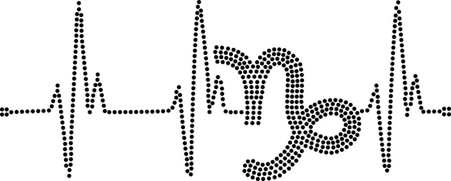 A stylized ecg reading with a scorpion symbol illustration