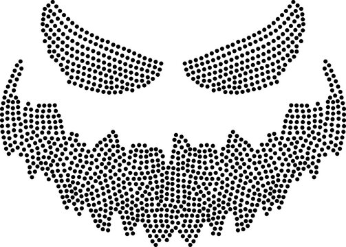 A black and white pixelated face with a menacing grin