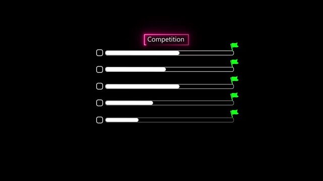Competition Progress Bar Animation with Finish Flag on Dark Background