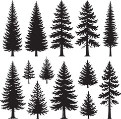 Obraz premium Conifer trees silhouettes arranged in rows against a white background representing nature and forestry concepts