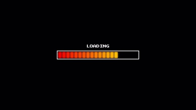 Retro Pixelated Progress Indicator Bar with Red Gradient Fill for Classic Arcade Gaming Transitions and Vintage Computing Interface Simulation 4k video