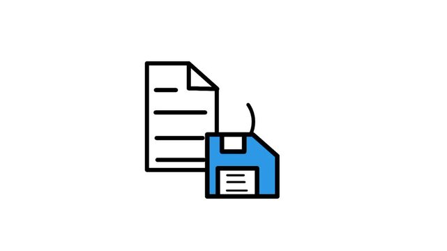 Save file concept featuring a document, storage disk, and spinning arrow. Visual representation of backup, synchronization, and data management.