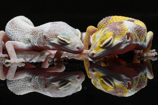 portrait of leopard geckos on a black background