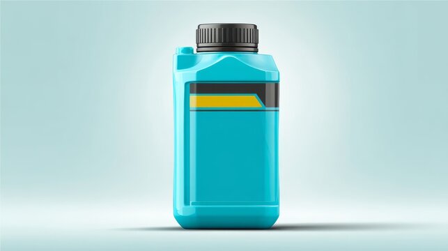 Detailed flat design of automotive lubricant bottle with label space and screw top, rendered as vector graphic with smooth lines