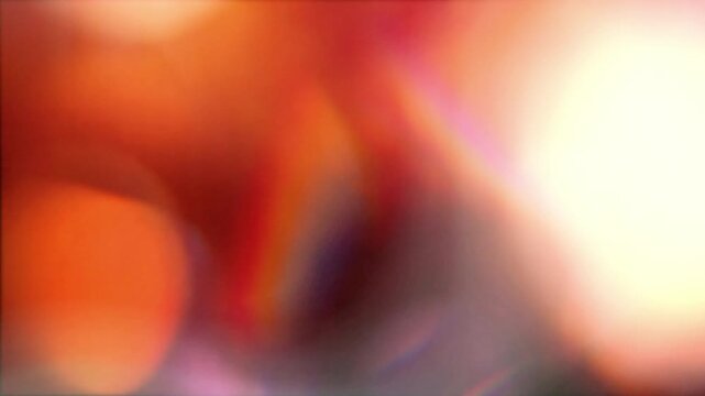 Warm Organic Studio Lens Flare Light Leak Overlay with Multicolored Orange Bokeh, White Overexposed Glow and Chromatic Prism Blur