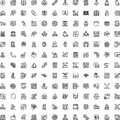 Fototapeta premium Set of web and mobile black linear icons depicting various concepts like business, technology, communication, lifestyle, health, travel, and more, isolated on white