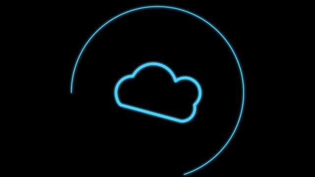 Neon cloud upload animation: digital data transfer and sync concept animation