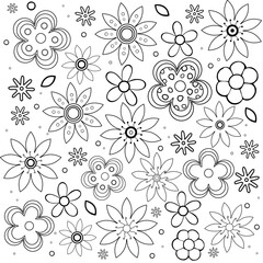 Fototapeta premium Black and white vector illustration of floral and leaf patterns in colored page are suitable for art therapy coloring page 