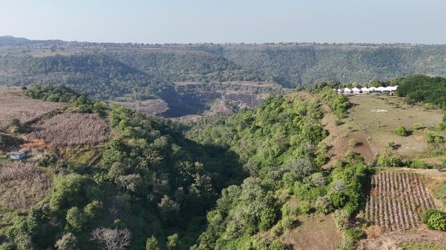 4k Ariel view of UNESCO World Heritage Site Ajanta Caves