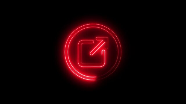 Neon red external link icon glowing in a circle on a black background