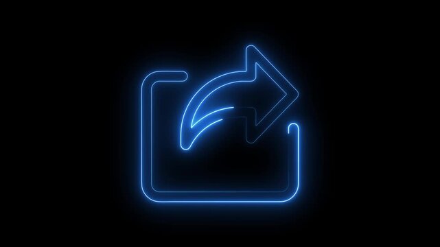 Neon cyan glowing share icon, digital social media symbol, vector illustration of a share button on black background