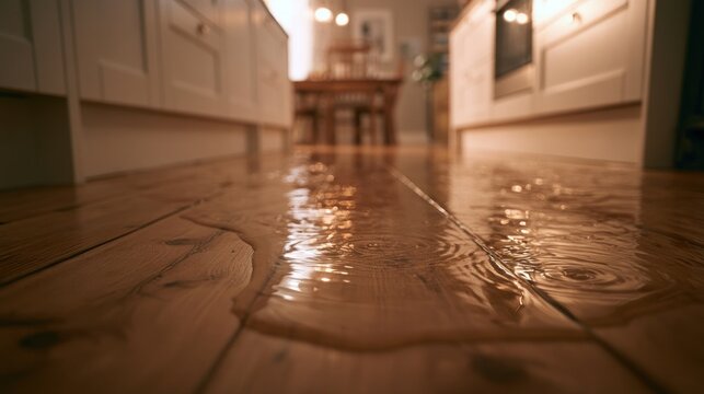 Kitchen floor flooded with water