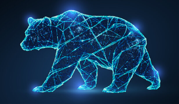 Bear made of glowing dots and lines symbolizing data and connectivity