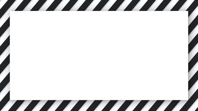 Minimalist black and white diagonal striped frame motion background for text display with dynamic graphic design elements, Seamless loop video featuring simple stripe border animation