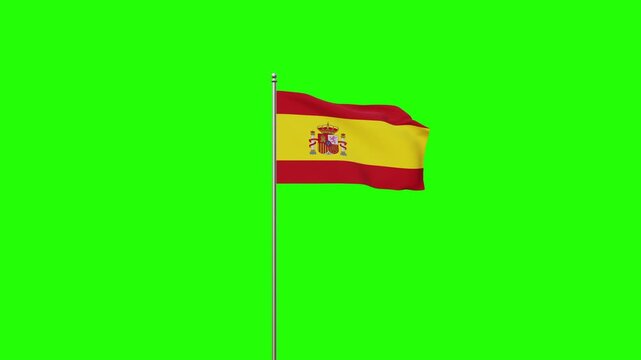 Spain National Flag on Green Background. Full HD. 4K