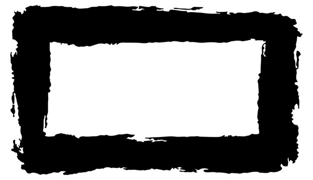 grunge brush stroke frame vector illustration, featuring thick, distressed black ink paint textures forming a rustic square border.