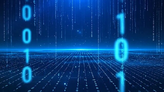 Abstract digital background with falling binary code in blue light