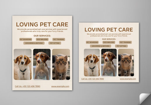 Editable Pet Care Social Media Post Template Set with Cute Dog and Cat Photo for Grooming Services.