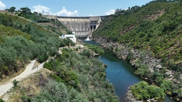 Aerial view of the river near Castelo do Bode Dam in Portugal with preserved natural scenery.
4K high quality scenic footage.