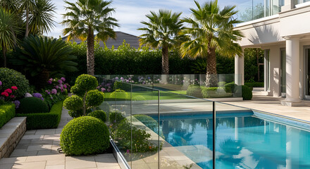 Fototapeta premium Luxury outdoor swimming pool area.