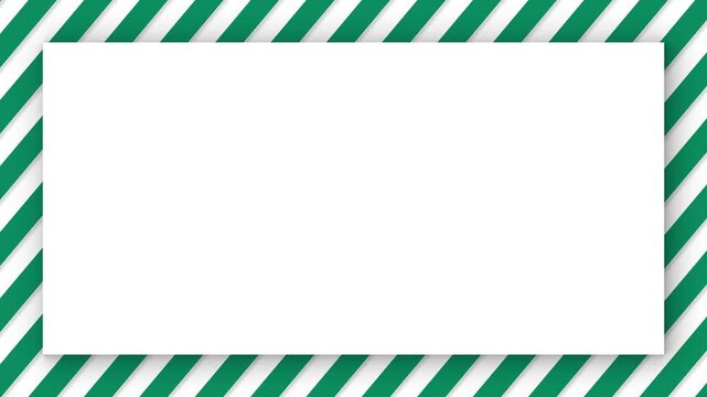 Abstract green and white diagonal striped background with blank frame for text and graphic resources in motion footage.