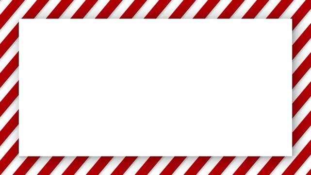 Animated candy cane border frame motion graphic, white background with red and white diagonal striped lines moving, christmas holiday frame, looping animation, graphic resources