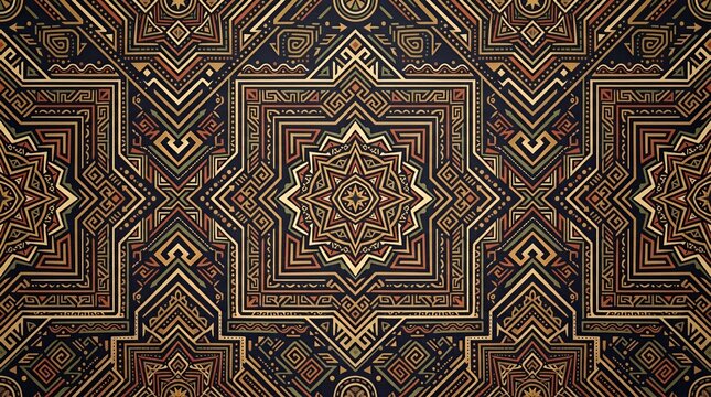 Intricate gold and black geometric mandala pattern background.