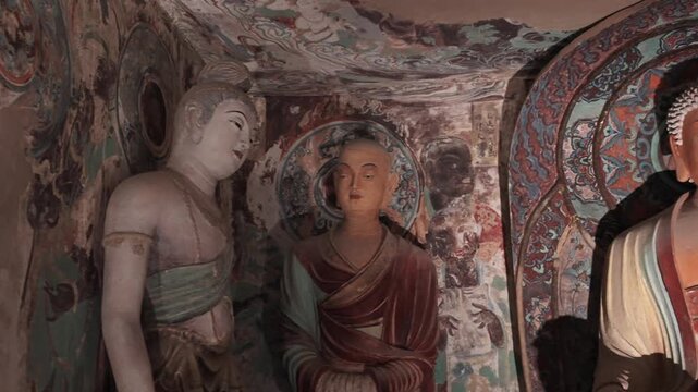 Dunhuang Mogao Grottoes Mural Art, Ancient Oriental Art, Ancient Chinese Murals, Dunhuang Mogao Grottoes, Gansu Province, Buddhist Statue and Sculpture Mural Art