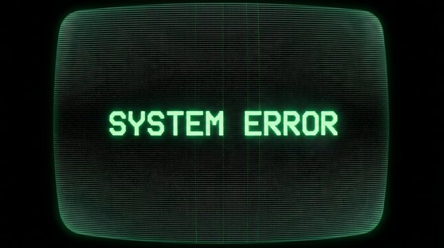 System error message displayed on a retro computer screen with scanline visual effects.