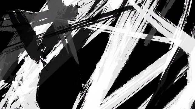 Abstract white grunge and brush textures on black background. Low frame rate effect. Seamless looping animation