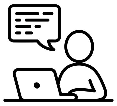 Minimalist person using laptop with speech bubble vector for communication