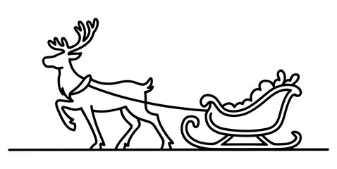 Christmas reindeer pulling santa sleigh line art vector for holiday decor © Arjun