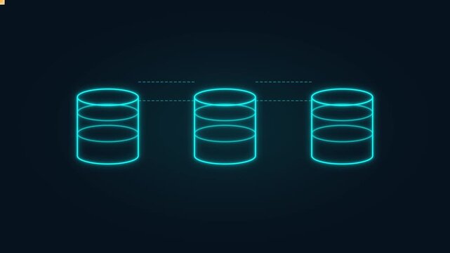 Digital database network visualization with glowing neon server animation
