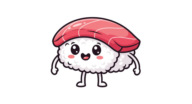Cartoon sushi character with cheerful expression and white background