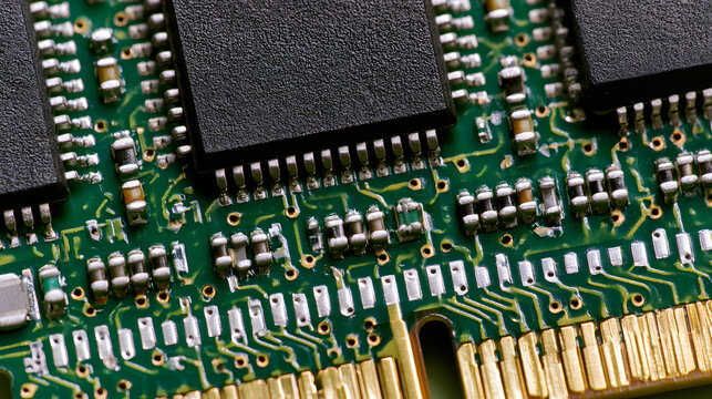 Integrated Circuits and Components on a RAM Module viewed at High Macro Resolution
