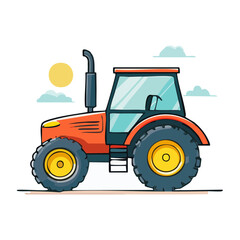 Obraz premium Orange Tractor in Flat Design Illustration
