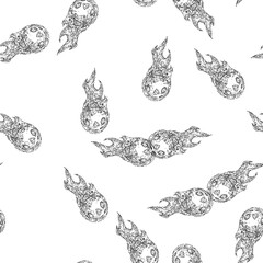 seamless pattern comet meteor hand drawn vector. space star, galaxy meteorite, asteroid light comet meteor sketch illustration © PikePicture