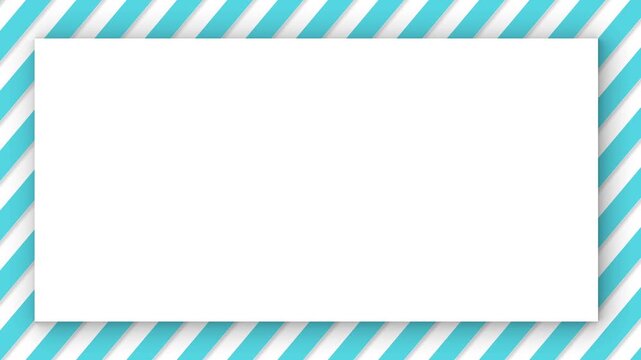 Minimalist white rectangle over blue and white striped diagonal motion background with soft shadow effect loopable clip.