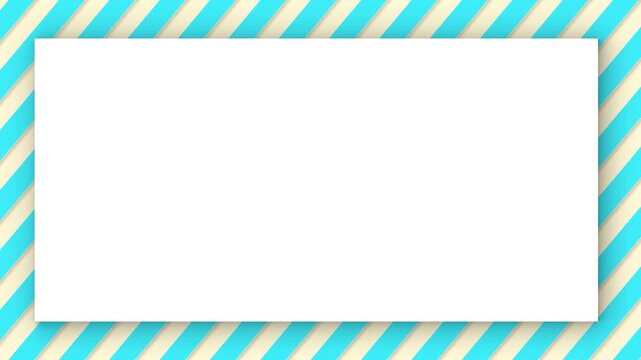 Clean empty white rectangle shape with diagonal light blue and pastel yellow moving stripes background footage clip.