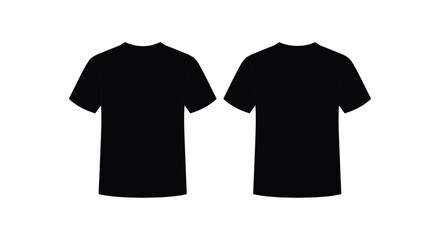 Naklejka premium Black T shirt Silhouette Front And Back Views On White Background