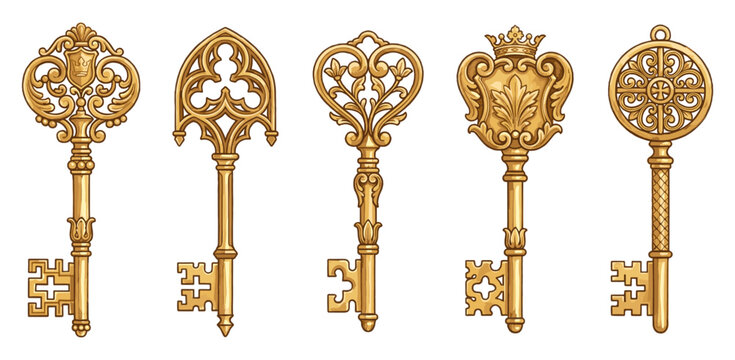 realistic golden watercolor vintage key