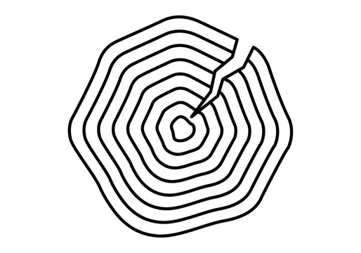 Corte transversal estilizado de un tronco de &aacute;rbol con grieta y anillos