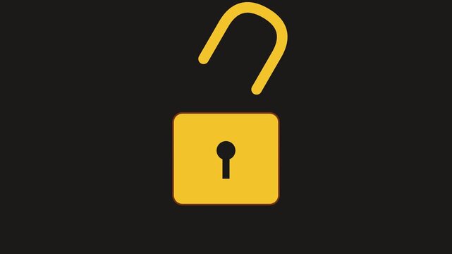 Minimalist yellow padlock animation: locking and unlocking security concept animation