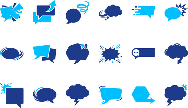 Speech bubble icons with various designs representing communication discussion and dialogue elements.