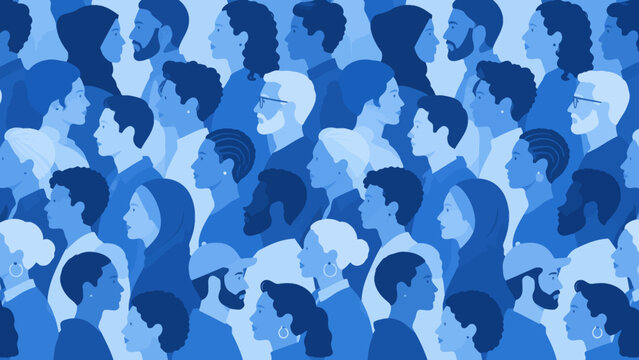  Blue Diverse People Silhouette Pattern Background With Social Community And Inclusion Concept