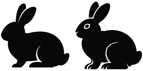 Rabbit Silhouettes On White Background Minimalist Animal Shapes © MDHASAN